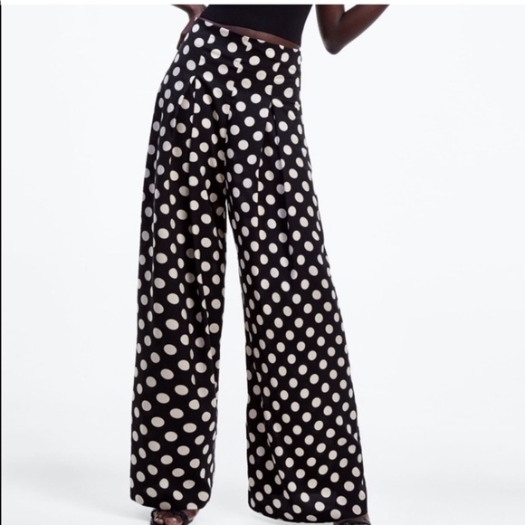 Zara Pants - ZARA Polka Dot High Waist Satin Pants, XS